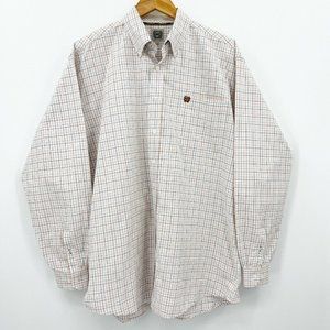 Cinch Plaid White Blue Orange Cotton Button Down Casual Dress Shirt